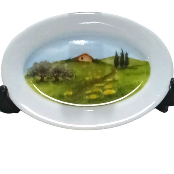 Vintage Box Set of 4 Boston Warehouse Scenes From Tuscany Painted Tidbit Plates - Picture 5 of 9
